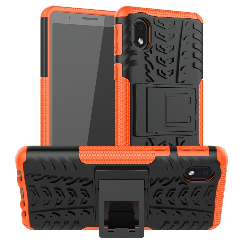 For Samsung Galaxy A01 Core Tire Texture Shockproof TPU + PC Protective Case with Holder(Orange)