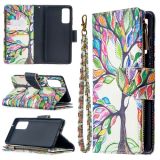 For Samsung Galaxy S20 FE 5G / S20 Lite Colored Drawing Pattern Zipper Horizontal Flip Leather Case with Holder & Card Slots & Wallet(Tree)