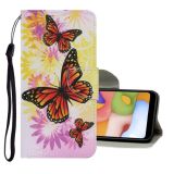 For Samsung Galaxy A50 / A30s Coloured Drawing Pattern Horizontal Flip PU Leather Case with Holder & Card Slots & Wallet & Lanyard(Chrysanthemum Butterfly)