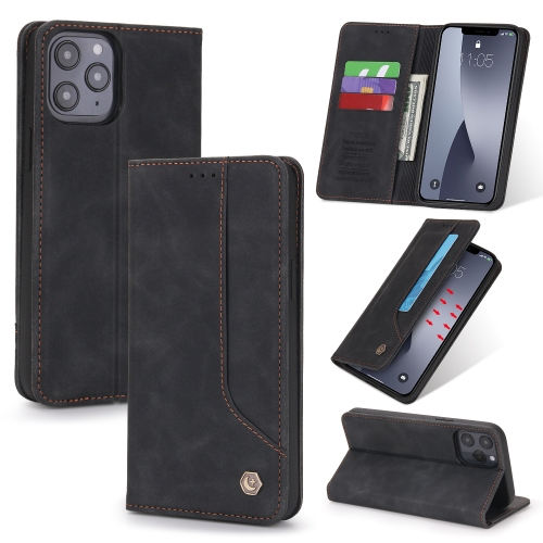 For iPhone 12 Pro Max POLA 008 Series Retro Magnetic Horizontal Flip Leather Case with Holder & Card Slots(Black)