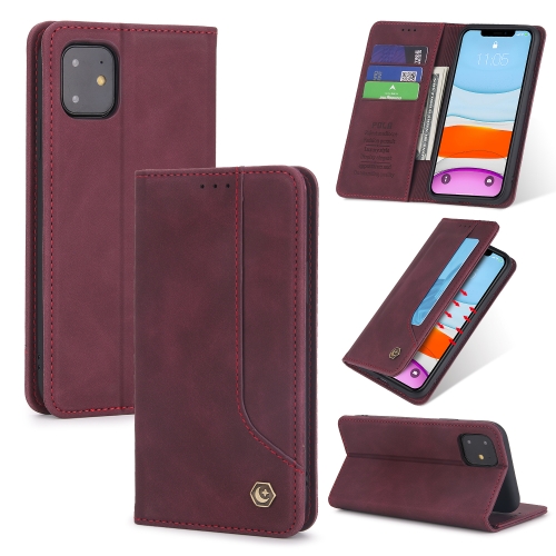 For iPhone 11 POLA 008 Series Retro Magnetic Horizontal Flip Leather Case with Holder & Card Slots(Red)