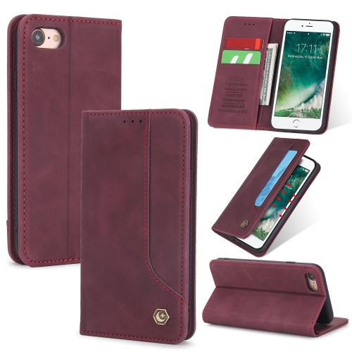 For iPhone 8 / 7 / 6 POLA 008 Series Retro Magnetic Horizontal Flip Leather Case with Holder & Card Slots(Red)