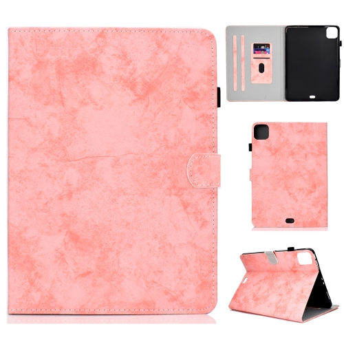For iPad Air 2020 10.9 Marble Style Cloth Texture Leather Case with Bracket & Card Slot & Pen Slot & Anti Skid Strip(Pink)