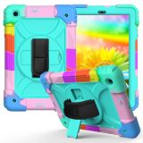 For Samsung Galaxy Tab A 10.1 (2019) T510/T515 Shockproof PC + Silicone Combination Case with Holder & Hand Strap & Shoulder Strap(Colorful + Mint Green)