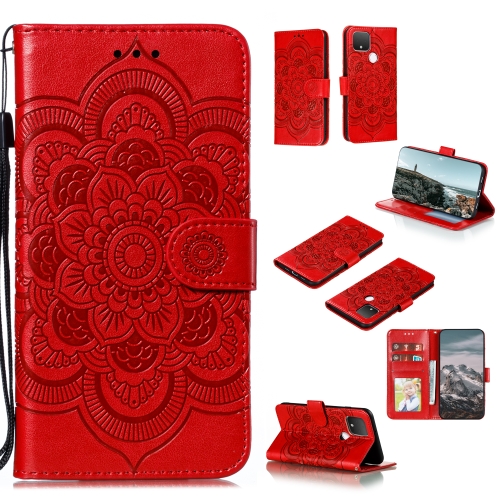 For Google Pixel 5 Mandala Embossing Pattern Horizontal Flip PU Leather Case with Holder & Card Slots & Walle & Lanyard(Red)