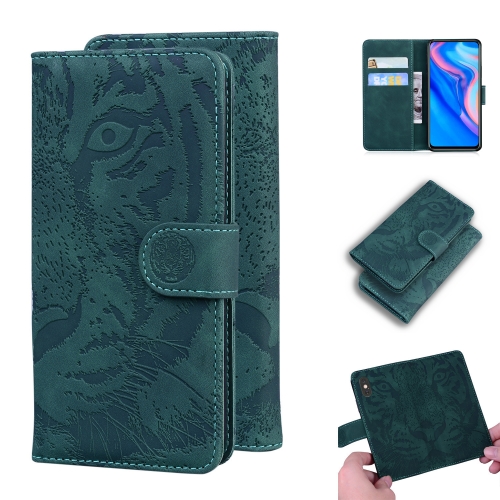 For Huawei P smart Z / Y9 Prime (2019) Tiger Embossing Pattern Horizontal Flip Leather Case with Holder & Card Slots & Wallet(Green)