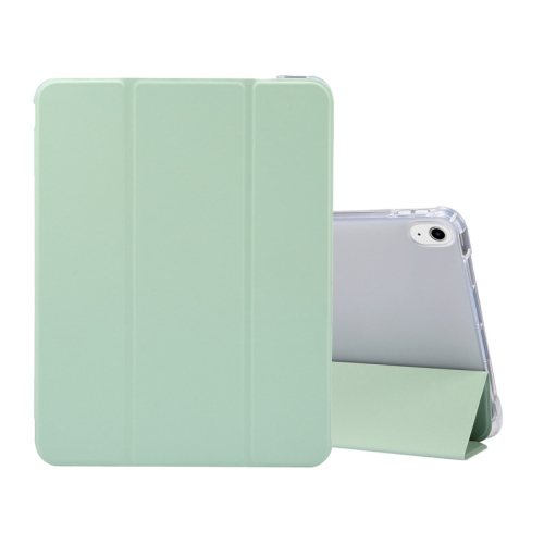 For iPad Air (2020) 10.9 3-folding Electric Pressed Skin Texture Horizontal Flip Shockproof Transparent TPU + PU Leather Case with Holder& Pen Slot & Sleep / Wake-up Function(Green)