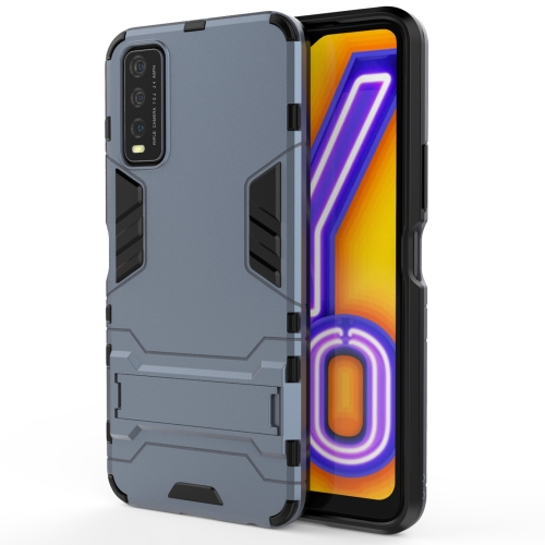 For Vivo Y20 PC + TPU Shockproof Protective Case with Holder(Navy Blue)