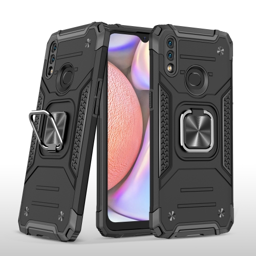 For Samsung Galaxy A10s Magnetic Armor Shockproof TPU + PC Case with Metal Ring Holder(Black)