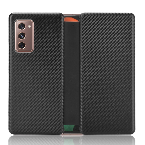 For Samsung Galaxy Z Fold2 5G Carbon Fiber Texture Magnetic Horizontal Flip TPU + PC + PU Leather Case with Card Slot(Black)