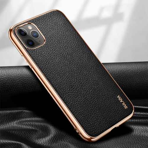 For iPhone 11 Pro Max SULADA Litchi Texture Leather Electroplated Shckproof Protective Case(Black)
