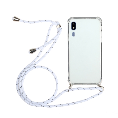 For Samsung Galaxy A2 Core Four-Corner Anti-Fall Transparent TPU Protective Case with Lanyard(White)