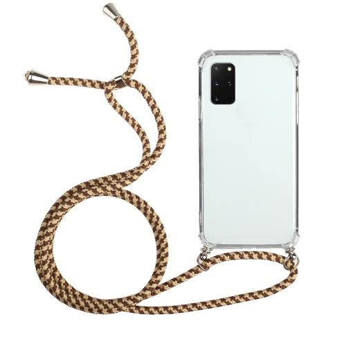 For Samsung Galaxy S20 FE 5G Four-Corner Anti-Fall Transparent TPU Protective Case with Lanyard(Brown Yellow)