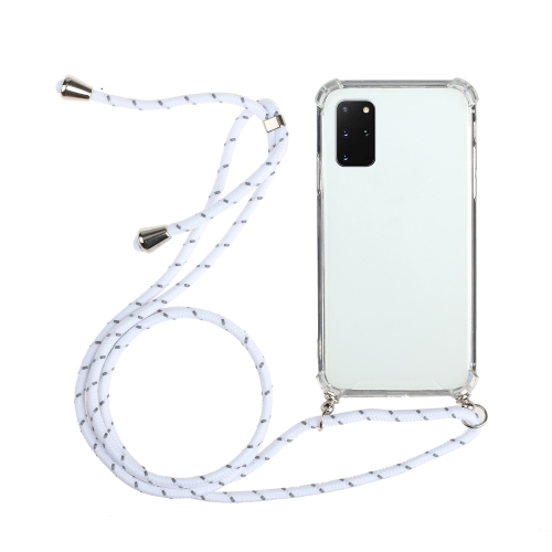 For Samsung Galaxy S20+ Four-Corner Anti-Fall Transparent TPU Protective Case with Lanyard(White)