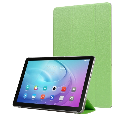 For Samsung Galaxy Tab A7 10.4 T500 TPU Silk Texture Three-fold Horizontal Flip Leather Case with Holder(Green)