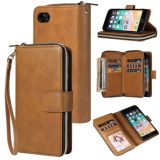 For iPhone SE 2020 / 8 / 7 Zipper Wallet Bag Horizontal Flip PU Leather Case with Holder & 9 Card Slots & Wallet & Lanyard & Photo Frame(Brown)