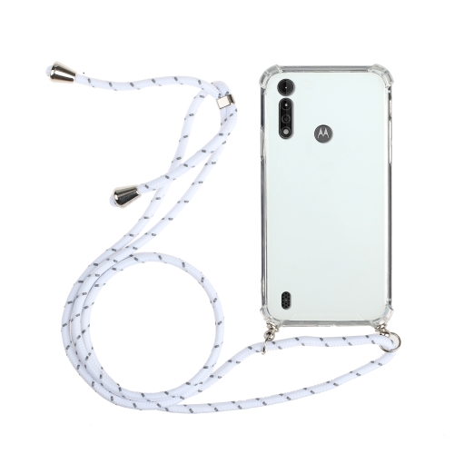 For Motorola Moto E6s Four-Corner Anti-Fall Transparent TPU Protective Case with Lanyard(White)