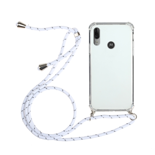 For Motorola Moto E6 Plus Four-Corner Anti-Fall Transparent TPU Protective Case with Lanyard(White)