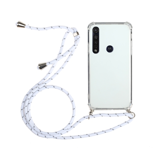 For Motorola Moto G8 Plus Four-Corner Anti-Fall Transparent TPU Protective Case with Lanyard(White)