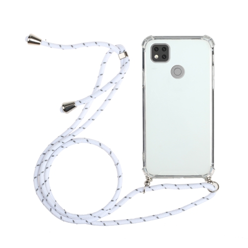 For Xiaomi Redmi 9C Four-Corner Shockproof Transparent TPU Protective Case with Lanyard(White)