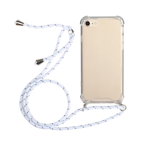 Four-Corner Shockproof Transparent TPU Protective Case with Lanyard For iPhone 8 Plus & 7 Plus(White)