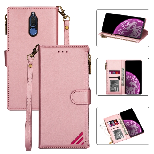 For Huawei Mate 10 Lite Zipper Multi-card Slots Horizontal Flip PU Leather Case with Holder & Card Slots & Wallet & Lanyard & Photo Frame(Rose Gold)