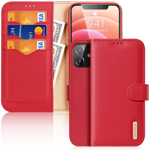 DUX DUCIS Hivo Series Cowhide + PU + TPU Leather Horizontal Flip Case with Holder & Card Slots For iPhone 12(Red)