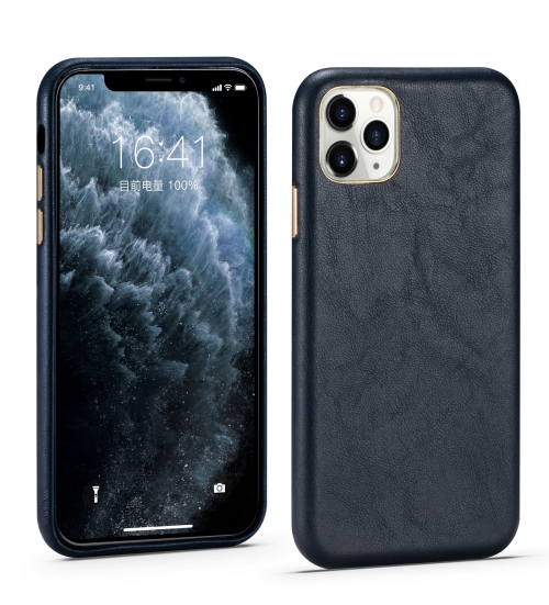 Lambskin Texture Four-Corner Full Coverage Leather + Metal Protective Case For iPhone 11(Blue)