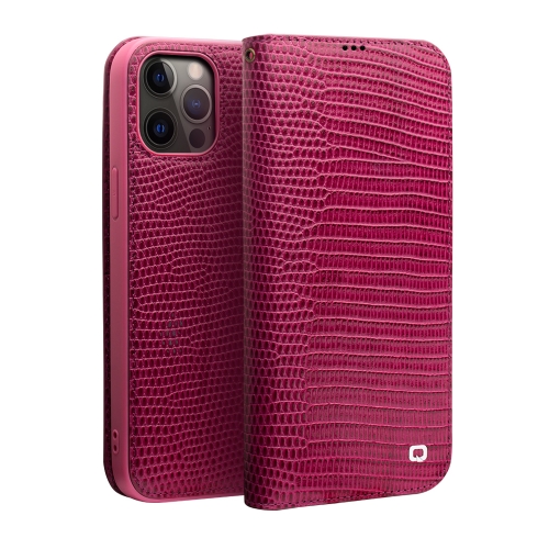 QIALINO Crocodile Texture Horizontal Flip Leather Case with Card Slots & Wallet For iPhone 12 Pro Max(Rose Red)