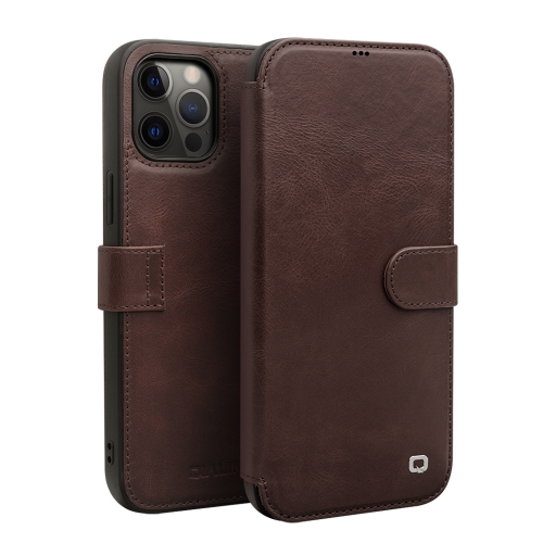 QIALINO Business Magnetic Horizontal Flip Leather Case with Card Slots & Wallet For iPhone 12 Pro Max(Dark Brown)