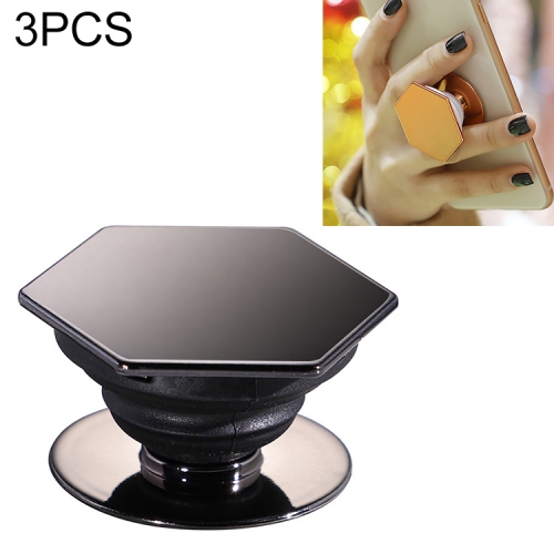 3 PCS Universal Electroplating Hexagonal Airbag Stretch Phone Stand Ring Holder(Black)