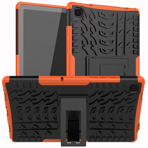 For Samsung Galaxy Tab A7 (2020) T500/T505 Tire Texture TPU+PC Shockproof Case with Holder(Orange)