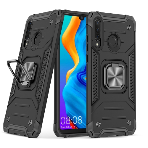 For Huawei Nova 4e / P30 Lite Magnetic Armor Shockproof TPU + PC Case with Metal Ring Holder(Black)
