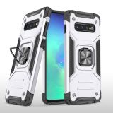 For Samsung Galaxy S10+ Magnetic Armor Shockproof TPU + PC Case with Metal Ring Holder(Silver)