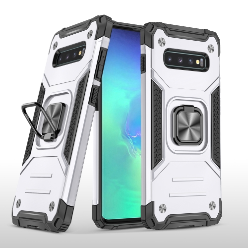 For Samsung Galaxy S10+ Magnetic Armor Shockproof TPU + PC Case with Metal Ring Holder(Silver)