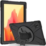 For Samsung Galaxy Tab A7 (2020) T500/T505 360 Degree Rotation PC + Silicone Protective Case with Holder & Hand-strap(Black)