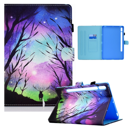 For Samsung Galaxy Tab S7 T870 / T875 Colored Drawing Horizontal Flip Leather Case with Holder & Card Slots & Sleep / Wake-up Function(Starry Deer)