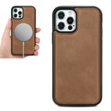 PU Leather Skin Magnetic Patch TPU Shockproof Magsafe Case For iPhone 12 Pro Max(Brown)