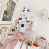 Gold Foil Style Dropping Glue Ribbon Bow TPU Protective Case with Neck Strap For iPhone 11(Ink Dot)