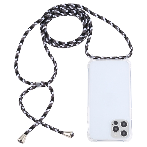 Transparent Acrylic Airbag Shockproof Phone Protective Case with Lanyard For iPhone 12 Pro Max(Black White Grey)