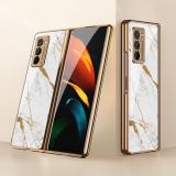 For Samsung Galaxy Z Fold2 GKK Electroplating Painted Glass Case(Gold Line White)