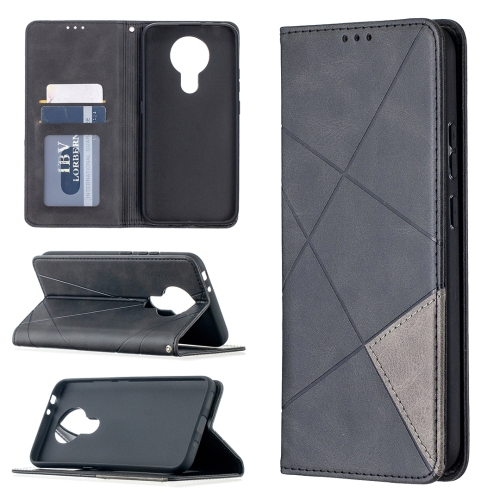 For Nokia 3.4 Rhombus Texture Horizontal Flip Magnetic Leather Case with Holder & Card Slots(Black)