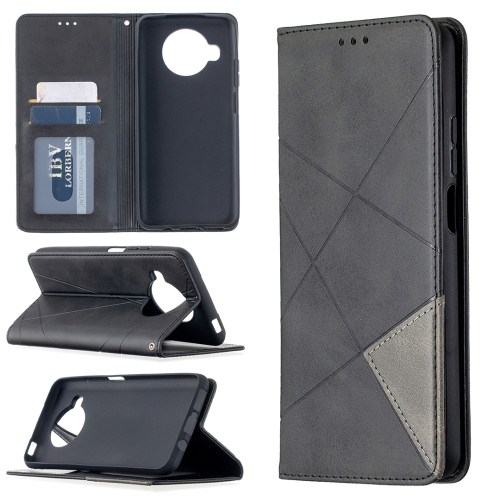 For Xiaomi Mi 10T Lite 5G Rhombus Texture Horizontal Flip Magnetic Leather Case with Holder & Card Slots(Black)