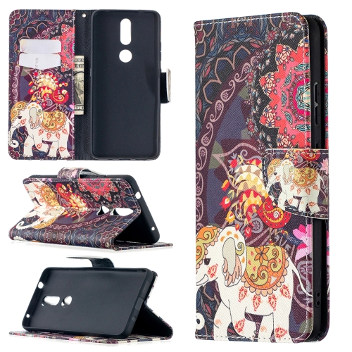 For Nokia 2.4 Colored Drawing Pattern Horizontal Flip Leather Case with Holder & Card Slots & Wallet(Flowers and Elephant)