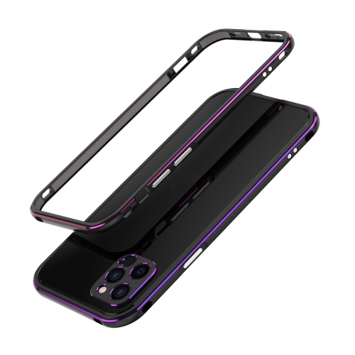 Aurora Series Lens Protector + Metal Frame Protective Case For iPhone 12(Black Purple)