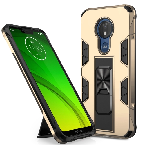 For Motorola Moto G7 Power Soldier Armor Shockproof TPU + PC Magnetic Protective Case with Holder(Gold)