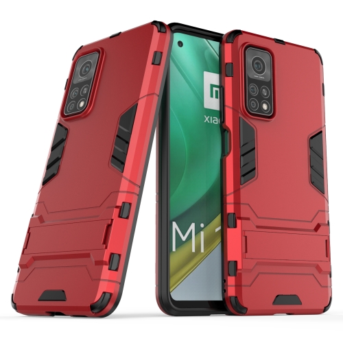 For Xiaomi MI 10T Pro PC + TPU Shockproof Protective Case with Holder(Red)