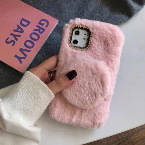 Plush Shockproof Case with Mirror Holder For iPhone 12 Pro Max(Pink)