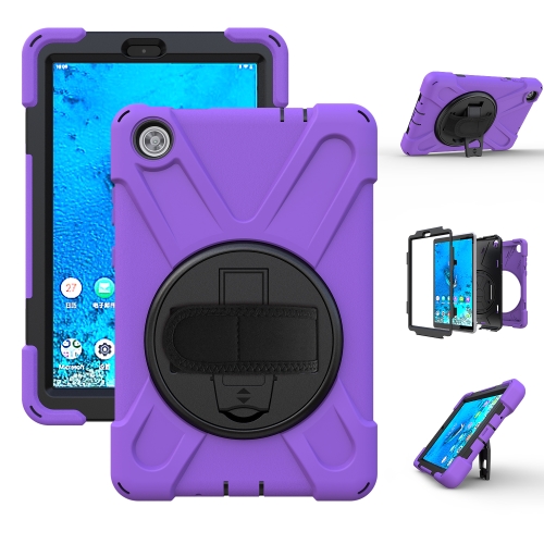 For Lenovo Tab M8 Shockproof Colorful Silicone + PC Protective Case with Holder & Hand Grip Strap & Shoulder Strap(Purple)