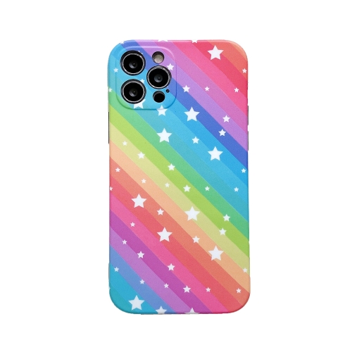 Shockproof Pattern TPU Protective Case For iPhone 12(Rainbow Star)